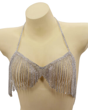 94028 - Halter Style Fringe Bralette Top with Rhinestones