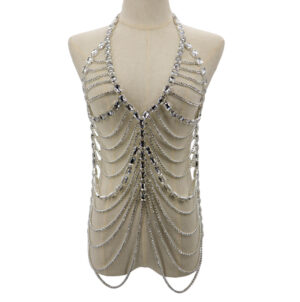 94032 - Flatback Crystal Gemstone with Chain Trim Rhinestone Body Chain