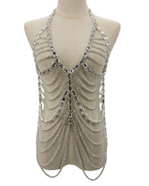 94032 - Flatback Crystal Gemstone with Chain Trim Rhinestone Body Chain
