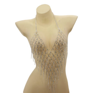 94033 - Diamond Fringe and Rhinestone Body Chain Halter Top