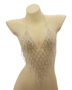 94033 - Diamond Fringe and Rhinestone Body Chain Halter Top