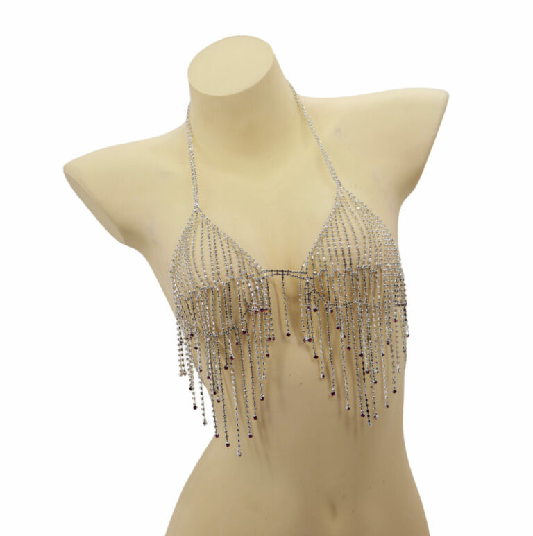 94034 - Silver Chain Trim with Red Tip Rhinestone  Bralette - Image 2