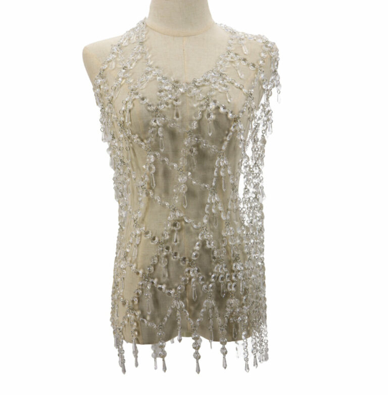 94037 - Ice Crystals Overlay Dress with Chain Link Straps