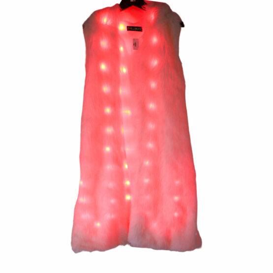 LED810 - LED Faux Fur Long Jacket with Hood - Image 6