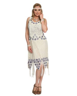 2318 - Flapper Dress - White with Fringes