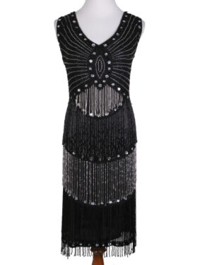 2300 - Black Beaded Sequin Dress with Rhinestones and Fringes