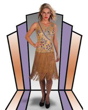 2303 - Gold Flapper Beaded Sequin Dress with Fringes