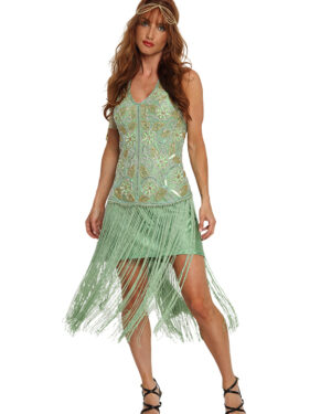 2347 - Flapper Dress - Mint Green with Fringes