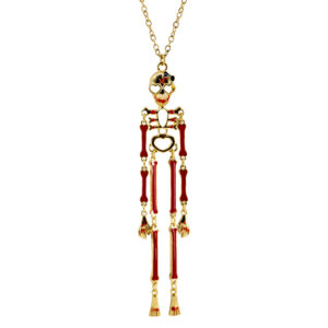 13375 - Skeleton Dangle Necklace, Red/Gold
