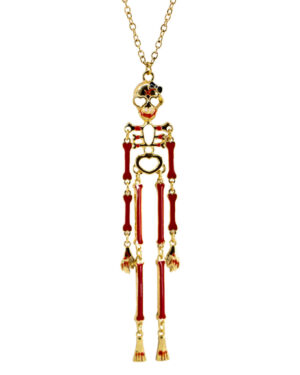 13375 - Skeleton Dangle Necklace, Red/Gold