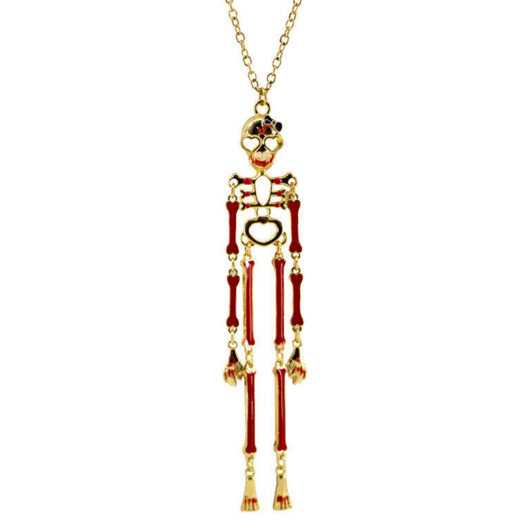 13375 - Skeleton Dangle Necklace, Red/Gold