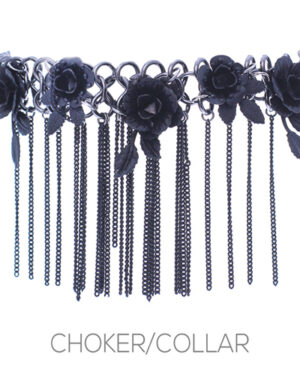 16505 - Black Metal Flower Tassel Choker