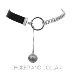 16532 - Leather Choker with Chain and Drop Ball