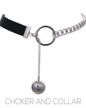 16532 - Leather Choker with Chain and Drop Ball