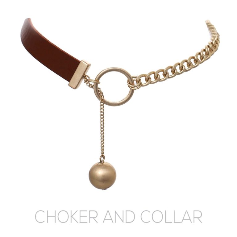 16532 - Leather Choker with Chain and Drop Ball - Image 2
