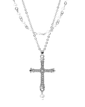16718 - G, Cross Necklc, 2 strnds, 14/16+3", 1.13x2"