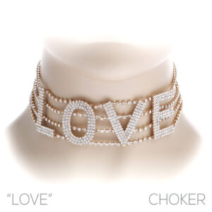 16947 - Rhinestone Love Statement Gold Choker, 11.5x5"