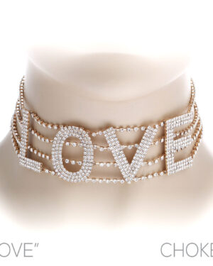16947 - Rhinestone Love Statement Gold Choker, 11.5x5"