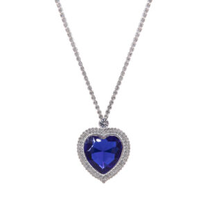 17018 - RS Heart Big Stone Necklace, Blue, 18+3in