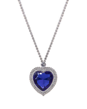 17018 - RS Heart Big Stone Necklace, Blue, 18+3in