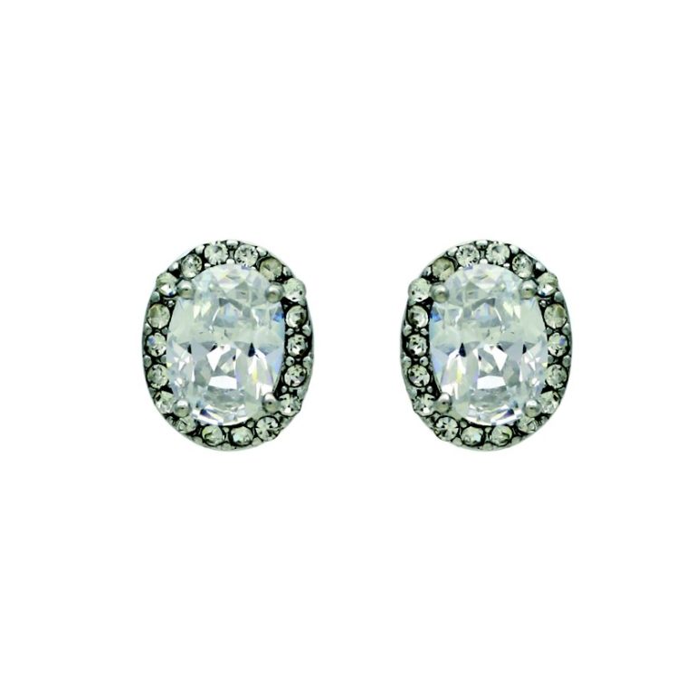 21501 - Oval 8x11 mm Rhinestone CZ Earring - Image 2
