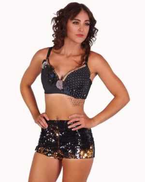 2270 - Sequins Shorts with Zipper - BLKGLD, S/M