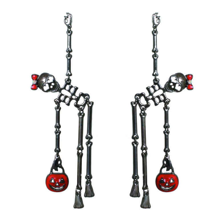 23715 - Gold Dangle Skull Earrings - Image 3