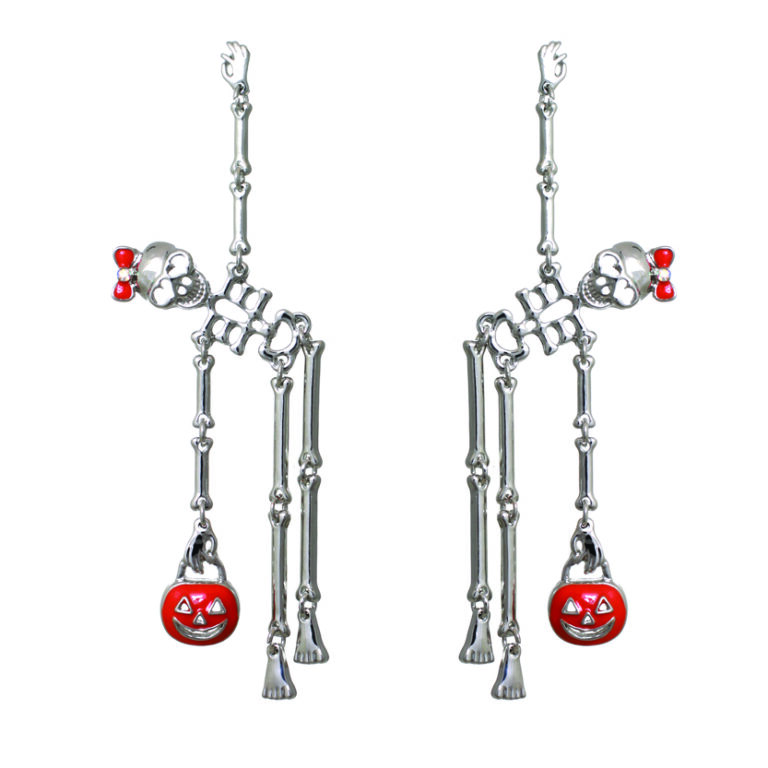 23715 - Gold Dangle Skull Earrings - Image 2
