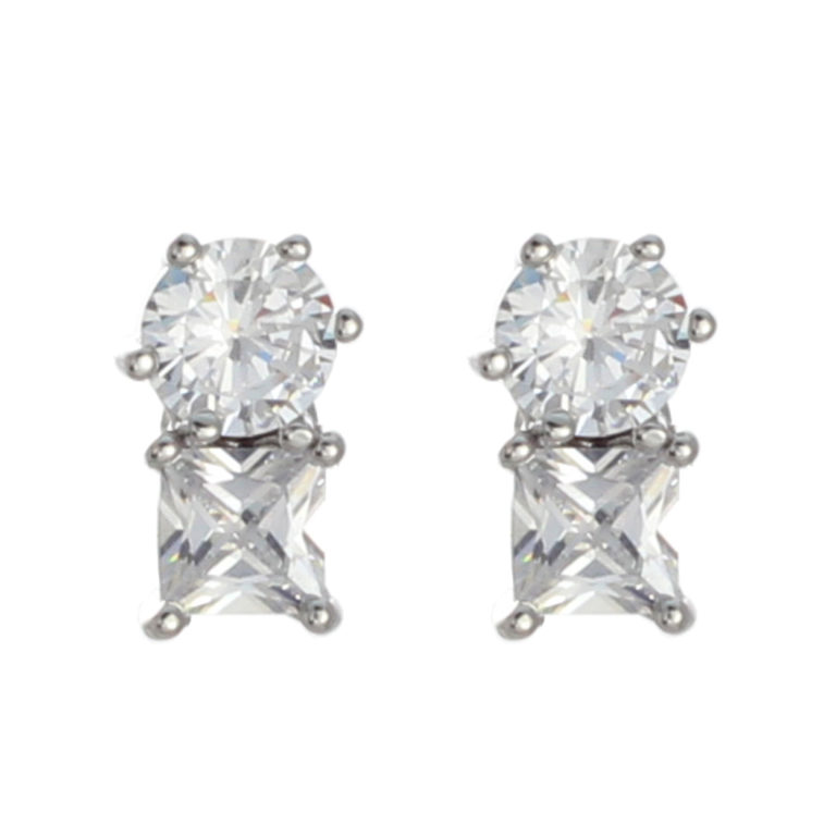 24187 - 6 mm Round/ 5 mm Square Double CZ Earring - Image 2