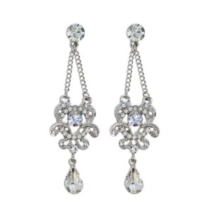 24542 - Teardrop Chain Chandelier Rhinestone Earrings