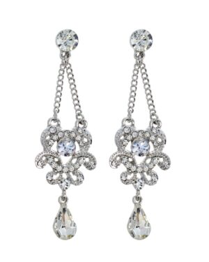 24542 - Teardrop Chain Chandelier Rhinestone Earrings
