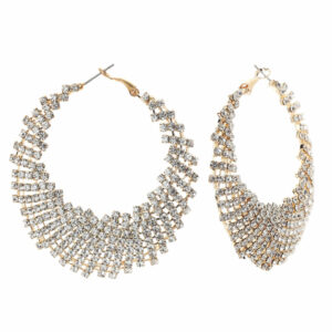 25064 - Gold Rhinestone Teardrop Hoops Earrings