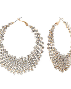 25064 - Gold Rhinestone Teardrop Hoops Earrings
