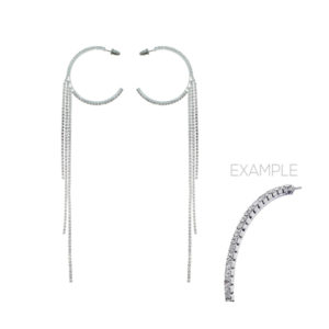 25100 - 3 Row Rhinestone Hoops Earring, Sil with Fringes 40mm