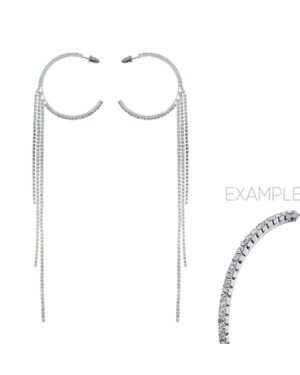 25100 - 3 Row Rhinestone Hoops Earring, Sil with Fringes 40mm