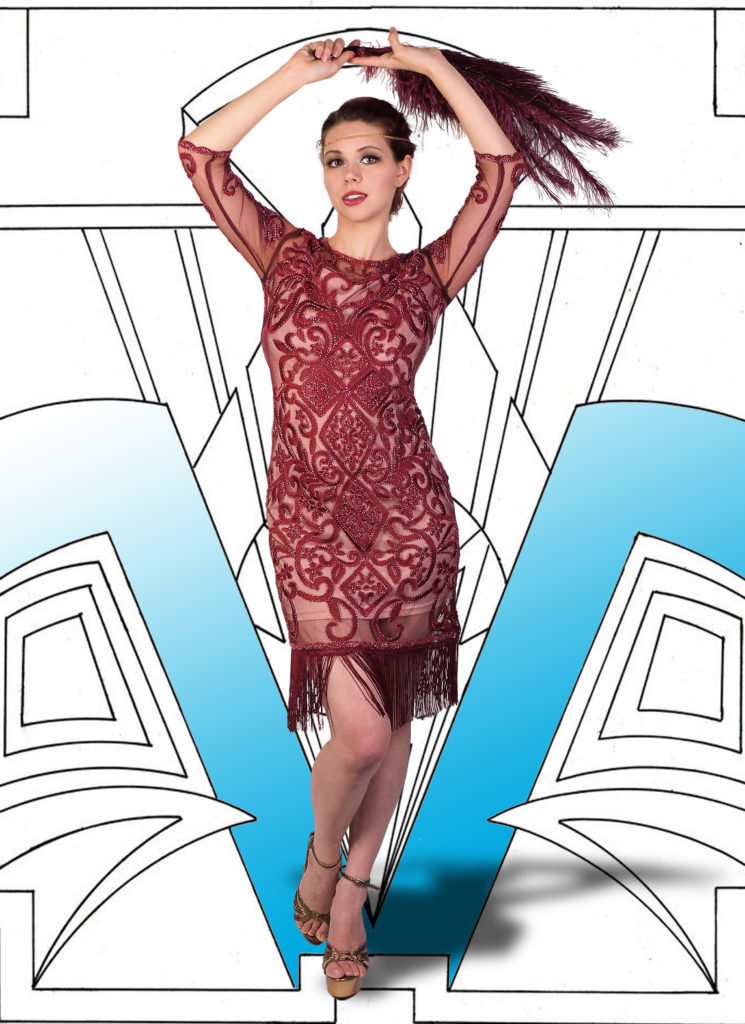 2514 - Beaded Dress - Burgundy