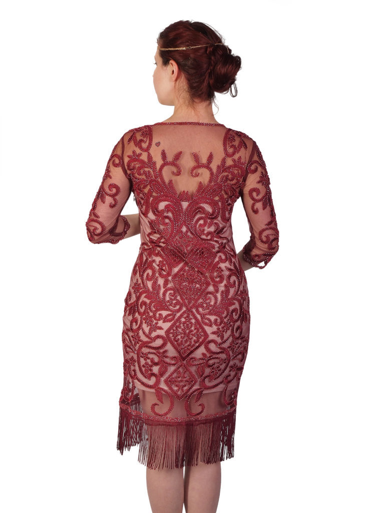 2514 - Beaded Dress - Burgundy - Image 2