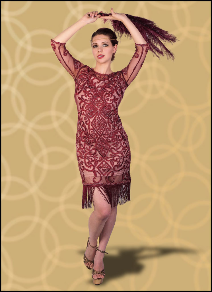 2514 - Beaded Dress - Burgundy - Image 3