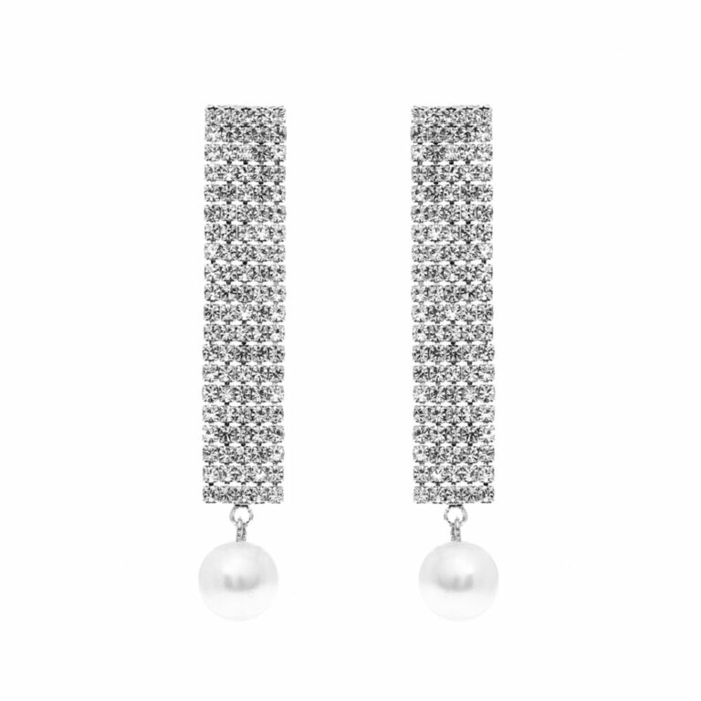 25607 - 5 Row Rhinestone Earring with Pearl - Image 2