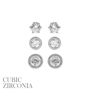 25885 - CZ round earring set, 3 pairs, .16/.38/.45" gld
