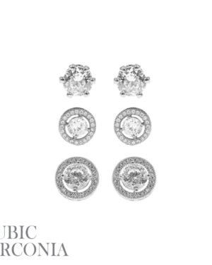 25885 - CZ round earring set, 3 pairs, .16/.38/.45" gld