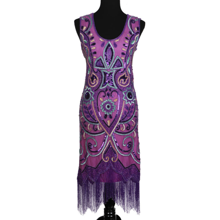 2707 - Beaded Flapper Dress - Purple