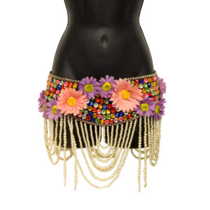 3058B - Multi Daisy Flower Belt with Pearls