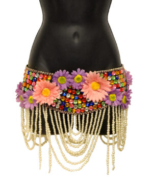 3058B - Multi Daisy Flower Belt with Pearls