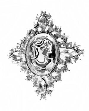 30609 - Rhinestone Dia Oval Glass Cameo Pin