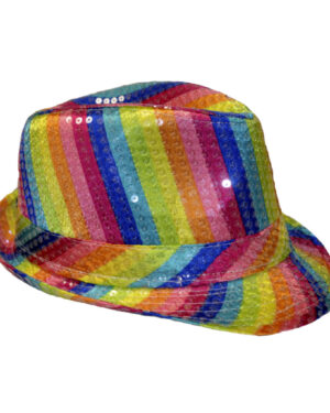 3819RNB - Sequin Fedora Hat - Rainbow