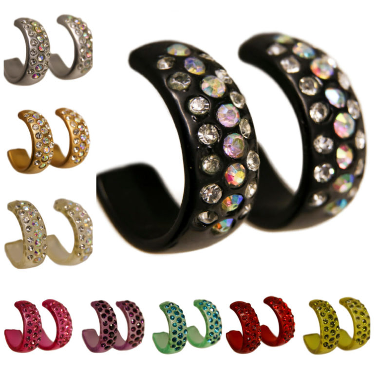 450 - 3 Row Rhinestone Hoops Earring - min. 12 pairs - Image 12
