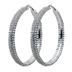 470 - Large Rhinestone Hoops Earring - Silver  5 Rows, 3.25 in. diam.