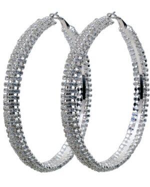 470 - Large Rhinestone Hoops Earring - Silver  5 Rows, 3.25 in. diam.