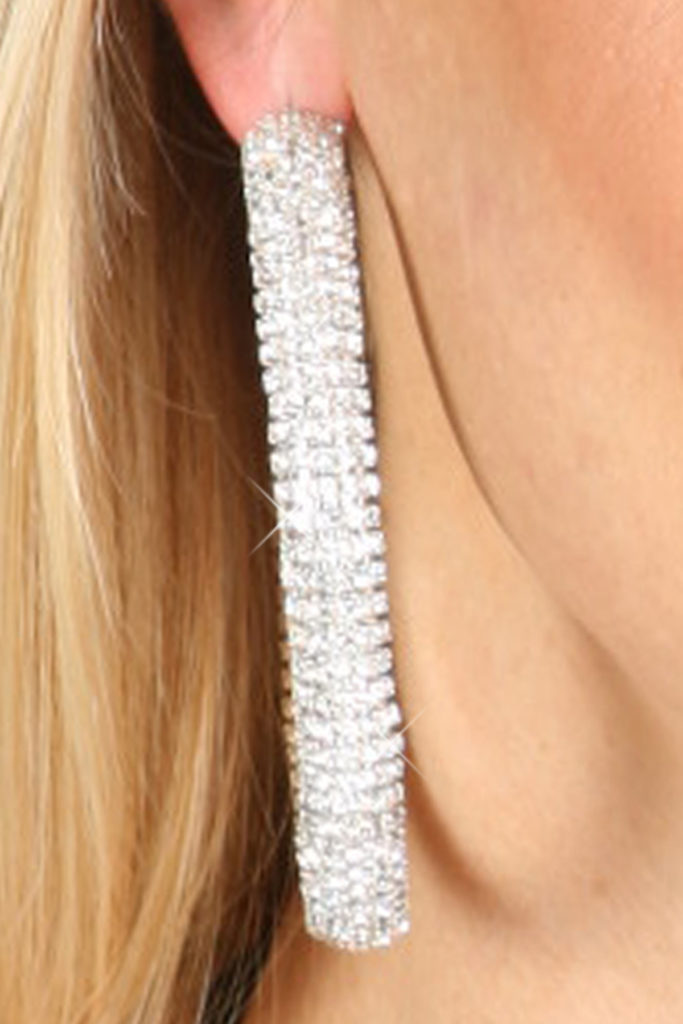 470 - Large Rhinestone Hoops Earring - Silver  5 Rows, 3.25 in. diam. - Image 3